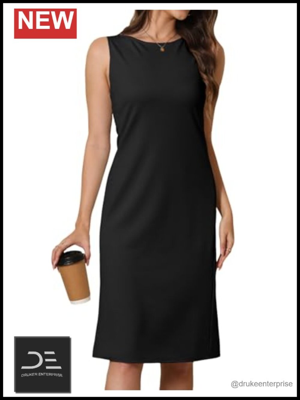 Women Business Sheath Midi Dress Sleeveless Crew Neck Office Work